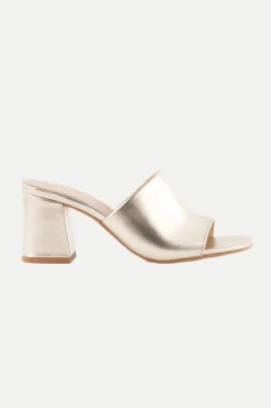 Trina Turk Adapt Metallic Leather Heeled Mule Sandal Platinum Discount