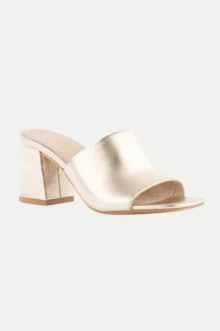 Trina Turk Adapt Metallic Leather Heeled Mule Sandal Platinum Discount