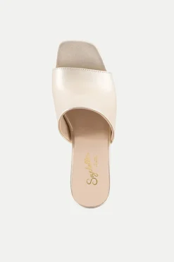 Trina Turk Adapt Metallic Leather Heeled Mule Sandal Platinum Discount