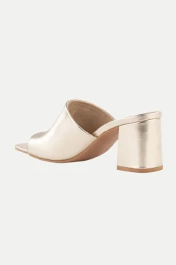 Trina Turk Adapt Metallic Leather Heeled Mule Sandal Platinum Discount
