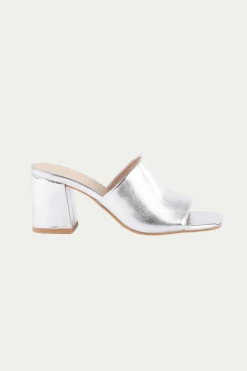 Trina Turk Adapt Vegan Leather Heeled Mule Sandal Silver Best