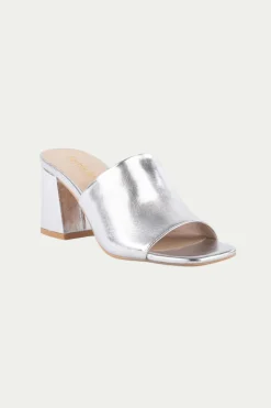 Trina Turk Adapt Vegan Leather Heeled Mule Sandal Silver Best