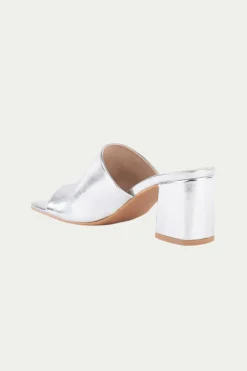 Trina Turk Adapt Vegan Leather Heeled Mule Sandal Silver Best