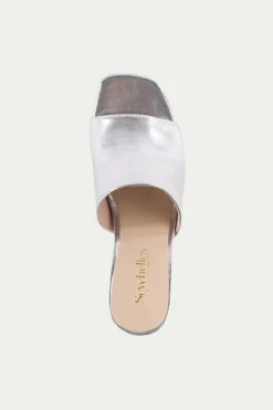 Trina Turk Adapt Vegan Leather Heeled Mule Sandal Silver Best
