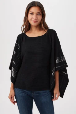 Trina Turk Adela Merino Wool Wrap Sweater With Sequin Stripes Black Discount