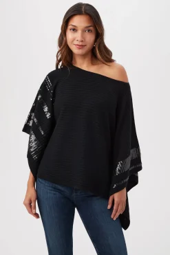 Trina Turk Adela Merino Wool Wrap Sweater With Sequin Stripes Black Discount