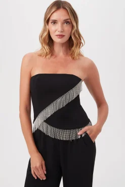 Trina Turk Aeris Rhinestone Fringe Strapless Top Black Discount