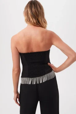 Trina Turk Aeris Rhinestone Fringe Strapless Top Black Discount