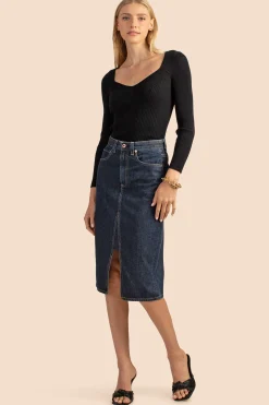 Trina Turk AG Haruko Pencil Denim Skirt INDIGO Hot