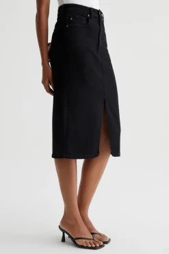 Trina Turk AG Women's Tefi Denim Midi Skirt Black Fashion