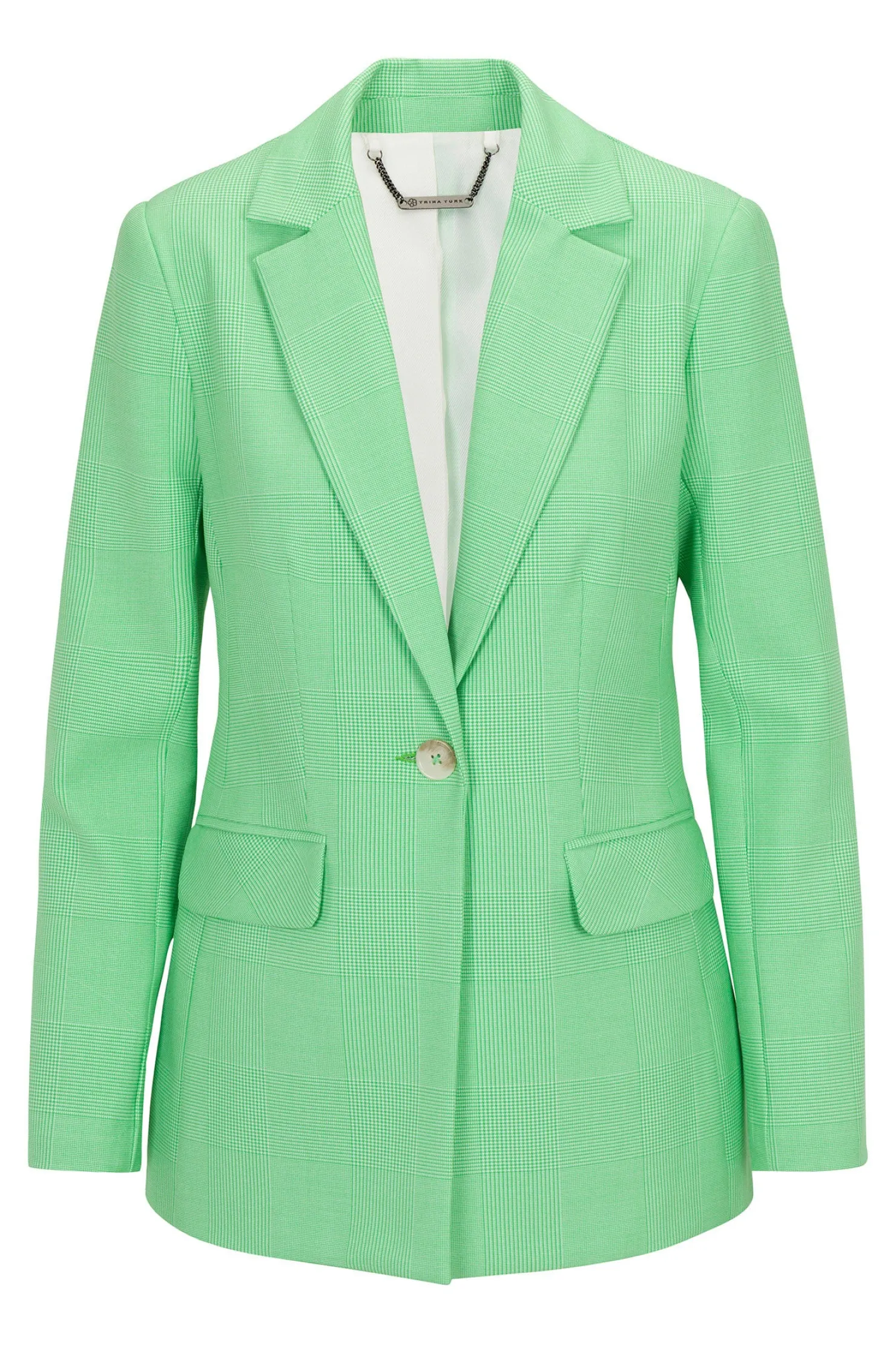 Trina Turk Alternates Blazer - Game Time Glen Plaid Grass Court Green/Whitewash Fashion