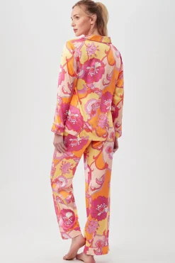 Trina Turk Apache Bloom Women's Long Sleeve Long Pant Silk PJ Set Multi Clearance