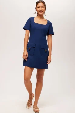 Trina Turk Approach Short Sleeve Dress - Solid Suiting Ink Discount