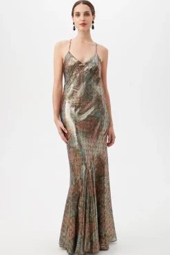 Trina Turk Arana Butterfly Print Silk Slip Maxi Dress Multi Best