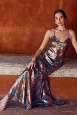 Trina Turk Arana Butterfly Print Silk Slip Maxi Dress Multi Best