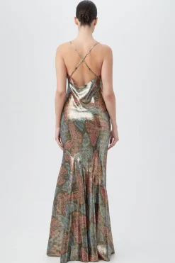 Trina Turk Arana Butterfly Print Silk Slip Maxi Dress Multi Best