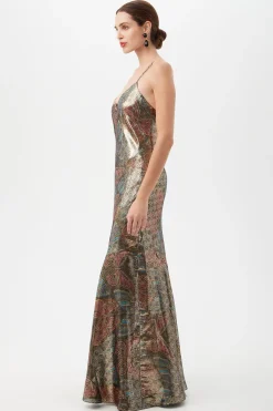 Trina Turk Arana Butterfly Print Silk Slip Maxi Dress Multi Best