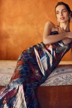 Trina Turk Arana Butterfly Print Silk Slip Maxi Dress Multi Best