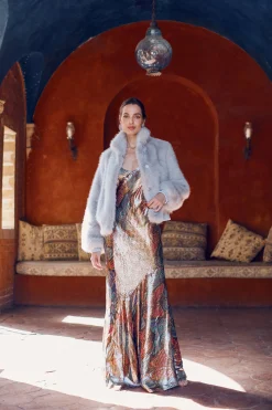 Trina Turk Arana Butterfly Print Silk Slip Maxi Dress Multi Best