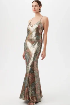 Trina Turk Arana Butterfly Print Silk Slip Maxi Dress Multi Best
