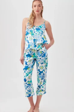Trina Turk Bali Floral Women's Cami Tank Cropped Pant Silk PJ Set Blue Best