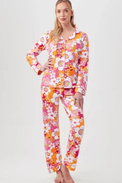 Trina Turk Bali Pink Floral Women's Long Sleeve Long Pant Jersey PJ Set Multi Clearance