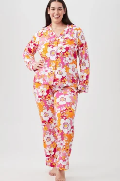 Trina Turk Bali Pink Floral Women's Long Sleeve Long Pant Jersey PJ Set Multi Clearance