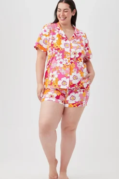 Trina Turk Bali Pink Floral Women's Short Sleeve Shorty Jersey PJ Set Multi Fashion