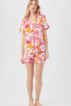 Trina Turk Bali Pink Floral Women's Short Sleeve Shorty Jersey PJ Set Multi Fashion