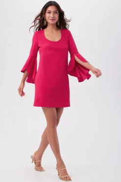 Trina Turk Barbette U-Neck Crepe Knit Cocktail Dress With Bell Sleeves New