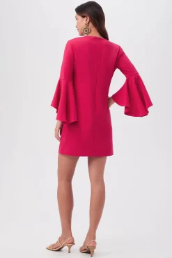 Trina Turk Barbette U-Neck Crepe Knit Cocktail Dress With Bell Sleeves New