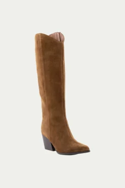 Trina Turk Begging You Tall Brown Suede Boot With Pointed Toe Cognac New