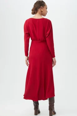 Trina Turk Behati Long Sleeve Boatneck Midi Dress Roselle Red Discount