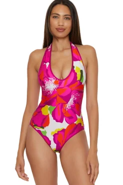 Trina Turk Bloom Plunge Halter Reversible One Piece Multi Sale