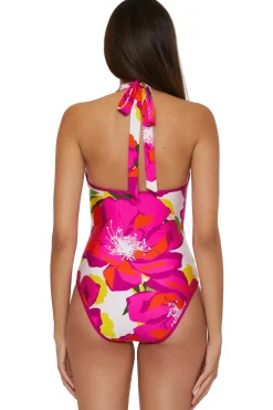 Trina Turk Bloom Plunge Halter Reversible One Piece Multi Sale