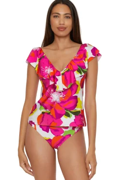 Trina Turk Bloom Ruffle Plunge Tankini Multi Clearance