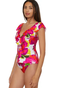 Trina Turk Bloom Ruffle Plunge Tankini Multi Clearance