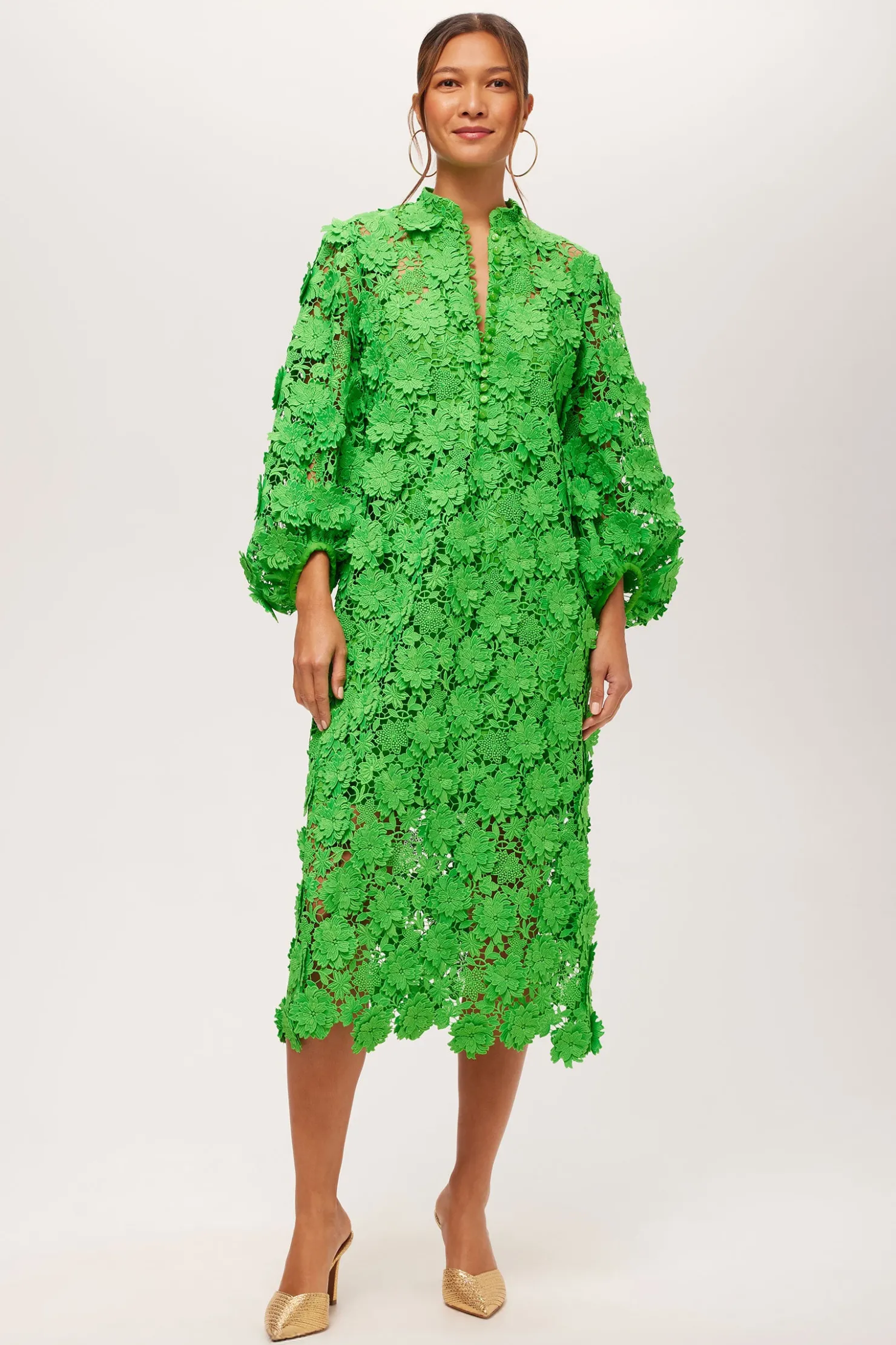 Trina Turk Boheme 3/4-Sleeve Midi Dress - Love All Lace Grass Court Green Outlet