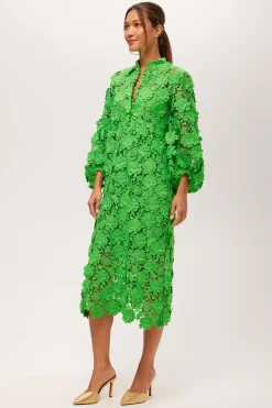 Trina Turk Boheme 3/4-Sleeve Midi Dress - Love All Lace Grass Court Green Outlet