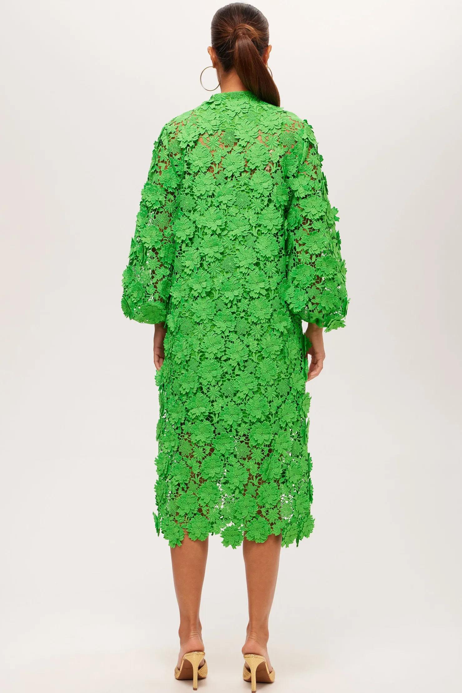 Trina Turk Boheme 3/4-Sleeve Midi Dress - Love All Lace Grass Court Green Outlet