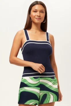 Trina Turk Break Point Contrast Trim Knit Cami Top Ink/Whitewash Sale