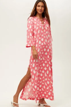 Trina Turk Catamaran 3/4-Sleeve Maxi Dress - Ace Arches Coral Crush/Whitewash Outlet