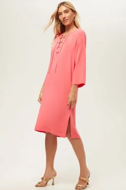 Trina Turk Catamaran 3/4-Sleeve Midi Dress Coral Crush Online