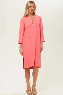Trina Turk Catamaran 3/4-Sleeve Midi Dress Coral Crush Online