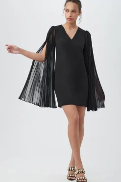Trina Turk Celestina Crepe Knit Sheath Dress With Long Sheer Split Sleeves Black Clearance