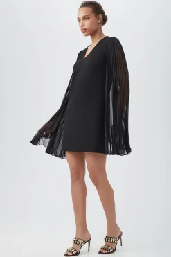 Trina Turk Celestina Crepe Knit Sheath Dress With Long Sheer Split Sleeves Black Clearance