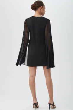 Trina Turk Celestina Crepe Knit Sheath Dress With Long Sheer Split Sleeves Black Clearance