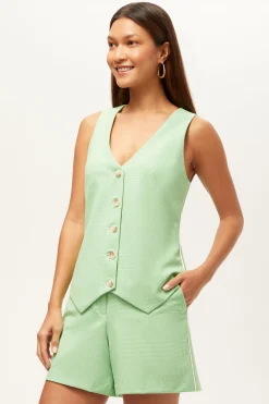 Trina Turk Challenge Vest Top - Game Time Glen Plaid Grass Court Green/Whitewash New