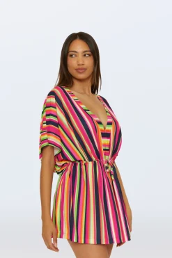 Trina Turk Cinch Tunic V-Neck Cover-Up - Splash Stripe Multi Clearance