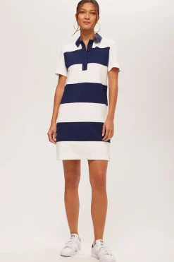Trina Turk Conners Striped Polo Dress - Cozy Ponte Ink/Whitewash Clearance